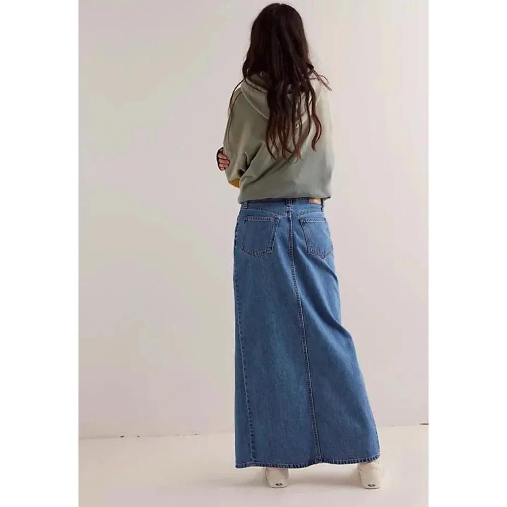 NWT Free People Chani Denim Maxi Skirt in Blue 29